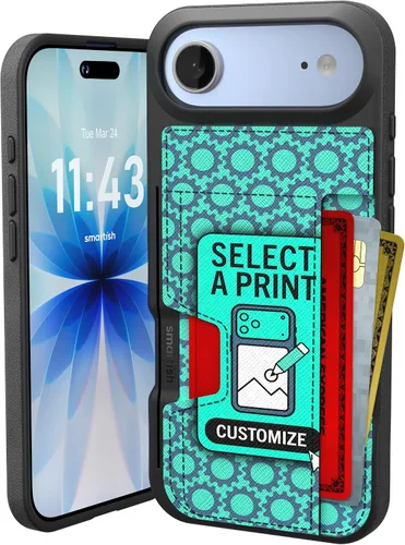 Miniatura 51 de Smartish Funda tipo cartera para iPhone 13 Pro – Wallet Slayer Vol. 2 [delgada + protectora] tarjetero con función atril - Azul sobre verde Blues