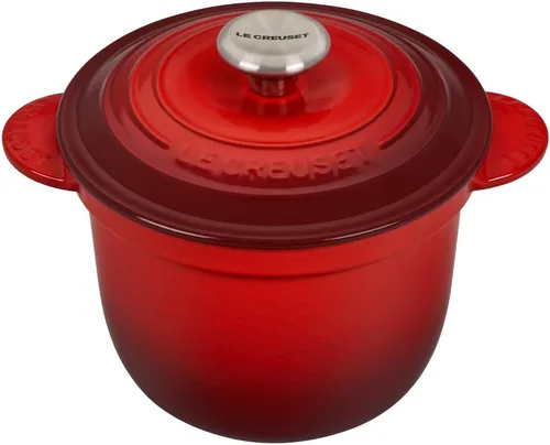 Le Creuset - Arrocera de hierro fundido esmaltado con tapa y inserto de cerámica, 2.25 cuartos de galón, Cerise
