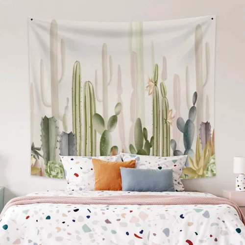 Miniatura 4 de Haoyiyi Tapiz de cactus de 70.9 x 63 pulgadas para colgar en la pared, plantas silvestres verdes, anime, desierto, fuerte vitalidad, varios cactus