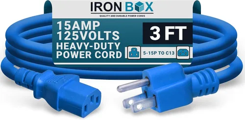 Miniatura 48 de IronBox Electric - Cable de alimentación de servicio pesado 5-15P a C13 - Cable de 3 clavijas 15A 125V 14/3 SJT para PC - Cable para computadora