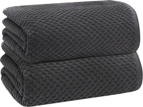 COTTON CRAFT Sábanas de Baño con Tejido de Gofre - Juego de 2 Sábanas de Baño de Lujo Estilo Spa Europeo con Tejido de Gofre - Sábana de Baño de Gris