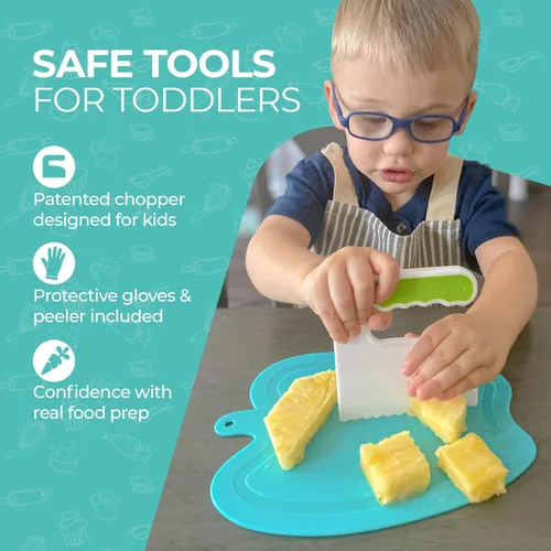 Miniatura 5 de Tovla Jr. Ultimate Montessori - Juego de regalo de cocina para niños, cuchillo real, picador, guantes de seguridad, pelador, cortadores, tabla