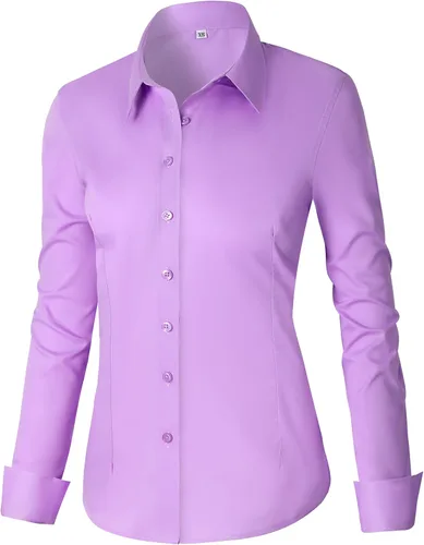 Miniatura 34 de CUNLIN - Camisas de manga larga con botones de algodón para mujer, ajustadas, camisas formales de vestir para el trabajo, blusas de trabajo, tops