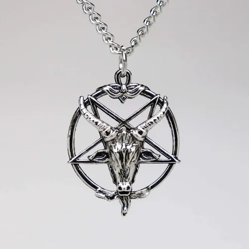 Miniatura 5 de Real Metal Baphomet - Collar con dije de cabeza de cabra satánica invertida con acabado plateado de una pulgada Metal