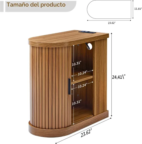Miniatura 2 de Mesa auxiliar pequeña, mesa auxiliar estrecha, mesita de noche delgada con estación de carga, mesa de noche curva y acanalada de estilo moderno