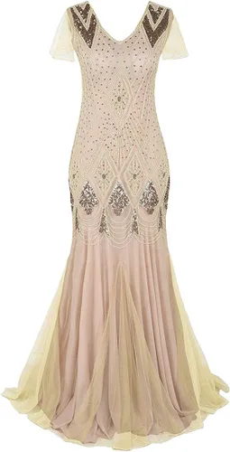 Vestido largo de Gatsby Flapper con lentejuelas vintage de los años 20 para mujer, vestido formal de boda, noche, vestido de cóctel para fiesta