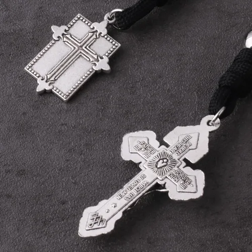 Miniatura 46 de Rosario de bolsillo estilo abierto una década de acero inoxidable rosario católico con crucifijo medalla de San Benito con bolsa de regalo