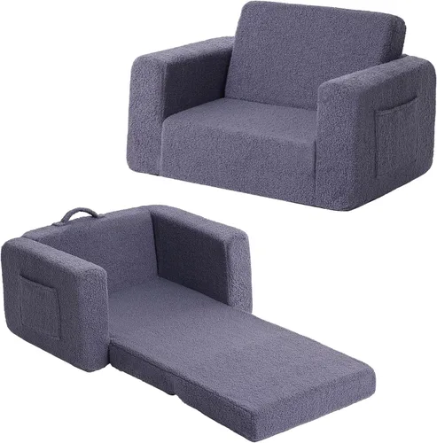 Miniatura 23 de Tiita Sillón Sofá para Niños, Sillas Sofá Cómodas Plegables para Niños Pequeños, Sofás de Felpa 2 en 1 Desplegables para Niños, Silla con Rosa