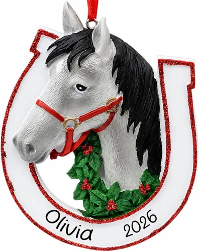 Miniatura 7 de Adorno de Navidad personalizado de caballo 2025 – Personalización gratuita Caballo marrón personalizado para árbol de Navidad – Regalo de jinete