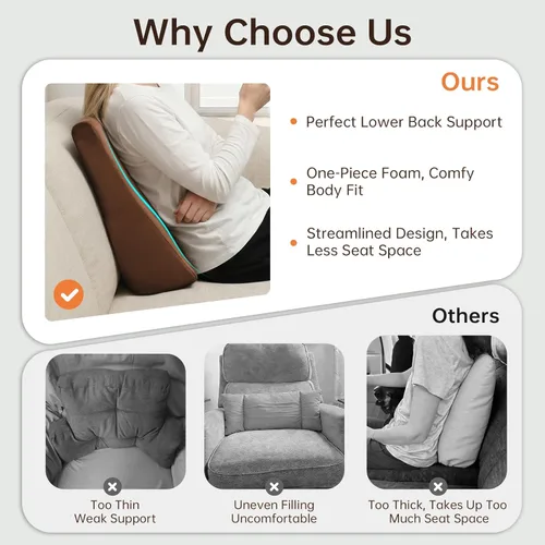 Miniatura 3 de Vekkia Almohada de apoyo lumbar para reclinable, soporte ergonómico de espalda para sofá, mejora la postura, alivia el dolor de espalda para estar