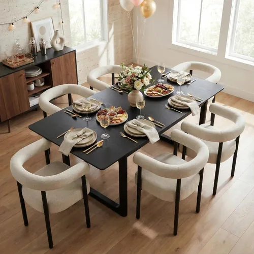 Miniatura 4 de HNY Mesa de comedor de madera extensible para mesas de cocina rectangulares modernas de 4 a 8 pulgadas, 71 pulgadas con base de madera, mesa de Negro