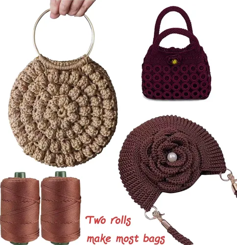 Miniatura 2 de Cordón de hilo artístico de 14.11 oz, hilo de poliéster color burdeos, para tejer macramé, bolsas de ganchillo, canasta de ganchillo, sombrero