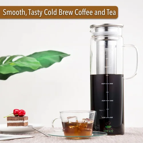 Miniatura 6 de BTAT - Cafetera fría de 1.5 cuartos de galón, cafetera helada de 48 onzas, cafetera helada, jarra hermética de preparación fría, accesorios de café