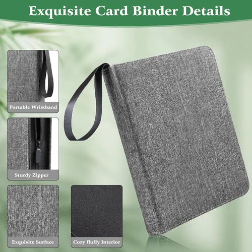 Miniatura 3 de WOT I Carpeta para tarjetas coleccionables, 900 bolsillos con cubierta de tela de poliéster y cremallera, bolsillos de doble cara, funda para Gris