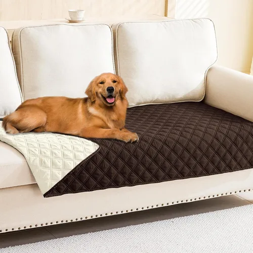 Miniatura 145 de Smiry Funda impermeable para cama de mascota, suave y lavable, para muebles, cama, sofá, reversible, a cuadros (30 x 53 pulgadas, color beige/beige)