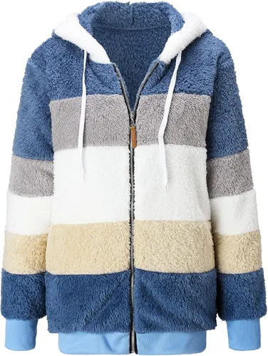 Miniatura 3 de SNKSDGM Chamarras de invierno para mujer, con cremallera completa, forro polar de piel sintética de oveja, Azul