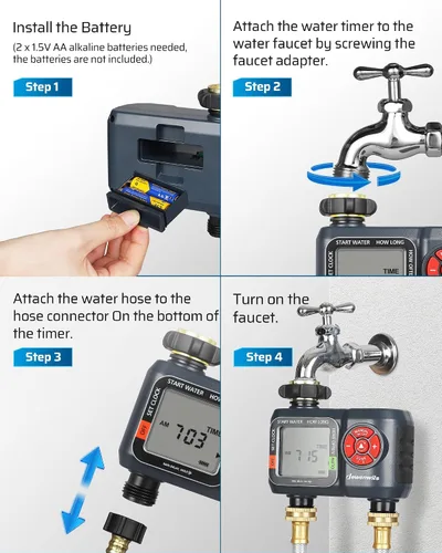 Miniatura 7 de DEWENWILS Temporizador de manguera de agua de 2 zonas: temporizador de rociador programable con retardo de lluvia, riego manual y riego automático