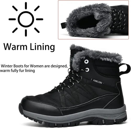 Miniatura 3 de MAIZUN Botas de invierno para mujer, con forro de piel cálida, botas de nieve impermeables de goma antideslizantes