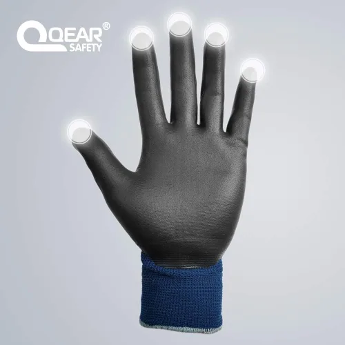 Miniatura 6 de Paquete de 3 pares de guantes de seguridad de trabajo táctiles de color azul marino, espuma de nitrilo recubiertos, uso general, trabajo mecánico