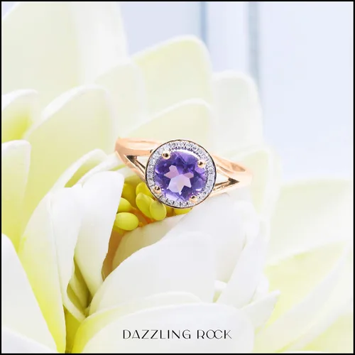Miniatura 178 de Dazzlingrock Collection Anillo de compromiso redondo de 0.276 in con halo de diamante blanco y vástago dividido para ella en oro macizo de 14