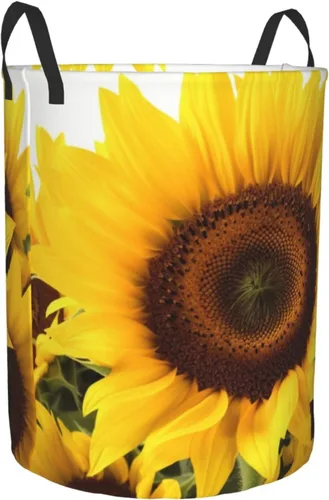Miniatura 2 de Cesta circular con estampado de girasol, impermeable, organizador de almacenamiento, cesta de lavandería con asas para ropa, juguetes, tamaño mediano