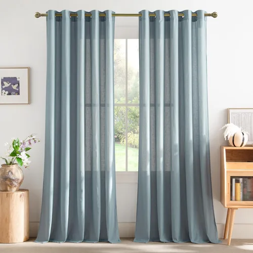 Miniatura 157 de NICETOWN Cortinas de lino natural con textura de lino para dormitorio, mezcla de lino rústica con ojales en la parte superior, semitransparentes