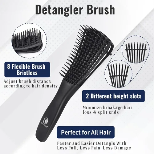Miniatura 4 de BRUSHZOO - Juego de cepillos para el cabello para mujeres, hombres y niños, cepillos desenredantes para cabello rizado y natural 3/4abc, peine