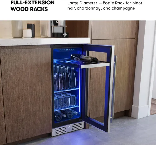 Miniatura 5 de Zephyr Presrv - Refrigerador delgado de vino y bebidas de 15 pulgadas, zona única bajo encimera, mini enfriador de vino estrecho, pequeño gabinete
