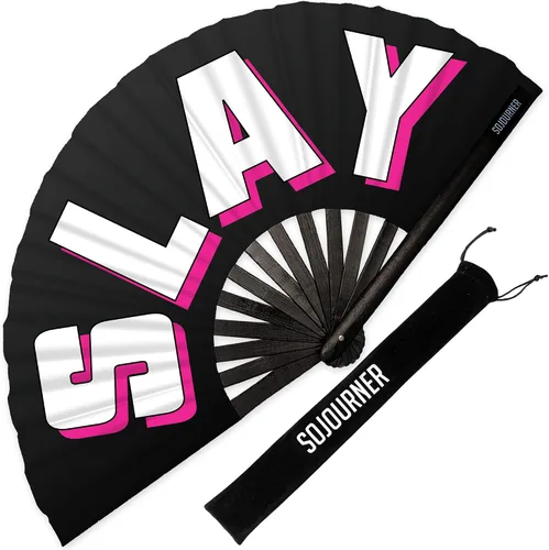 Miniatura 56 de SoJourner Bags Rave Fan – Ventilador plegable grande – Ventilador de mano Clack para raves, Halloween, Burlesque, trajes de arcoíris para mujeres