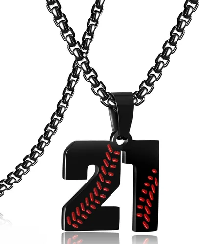 Miniatura 71 de SKQIR Colgante de número de jersey de béisbol para hombres y niños - Cadena de acero inoxidable para atletas - Negro