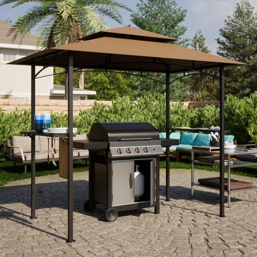 Miniatura 2 de Gazebo de parrilla de 8 x 5 pies, carpa de parrilla para parrilla al aire libre, gazebo de barbacoa de doble nivel con marco de acero, dos estantes
