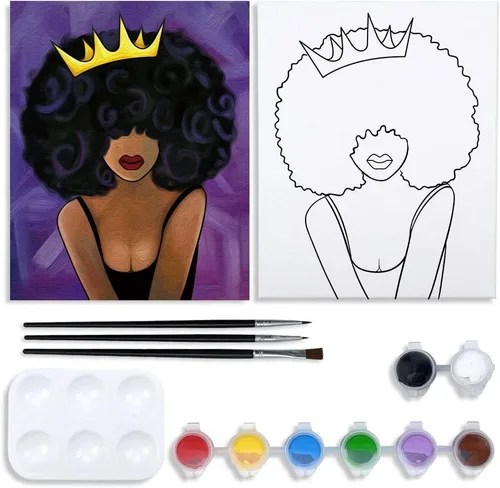 VOCHIC Kit de pintura en lienzo predibujado para pintar para adultos, kits de fiesta, pintura y sorbos, suministros de fiesta de 8 x 10 pulgadas