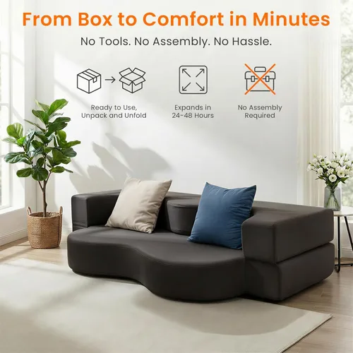 Miniatura 7 de ijuicy Sofá cama convertible de tamaño matrimonial, sofá cama futón plegable, colchón plegable de espuma, tela de leathaire, sofá cama para el suelo