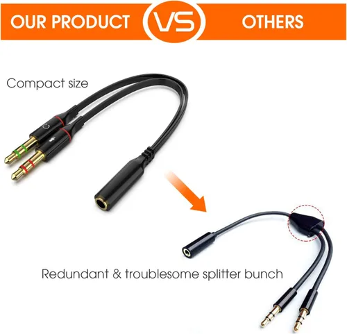 Miniatura 7 de Audífonos y micrófono Maeline bañado en oro de 3.5 mm hembra a 2 macho y Splitter de cable plano