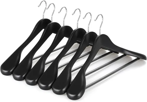 TOPIA HANGER - Perchas de madera para hombros anchos, perchas para trajes con barra antideslizante para pantalones y gancho giratorio de 360°,
