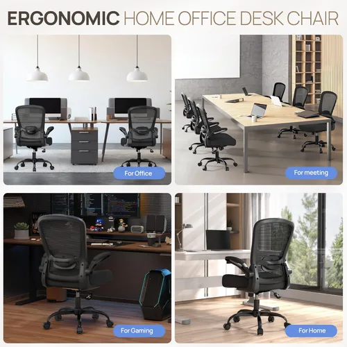 Miniatura 8 de Mimoglad Silla de oficina ergonómica – Silla de escritorio con reposabrazos abatibles y reclinable de 135°, soporte lumbar ajustable – Silla