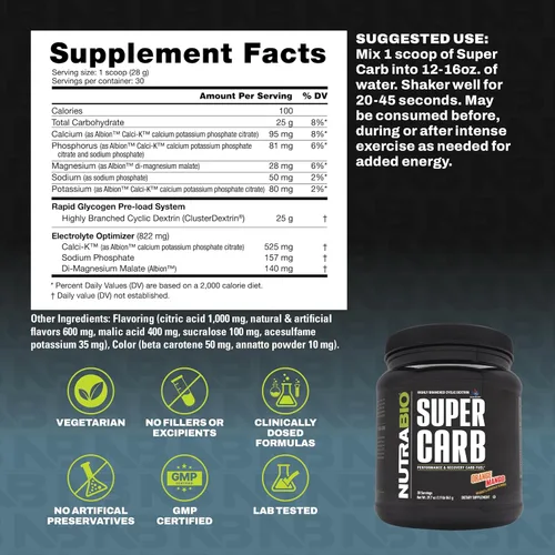 Miniatura 7 de NutraBio Super carbohidratos, carbohidratos en polvo con dextrina en racimo y electrolitos, suplemento avanzado de carbohidratos en polvo