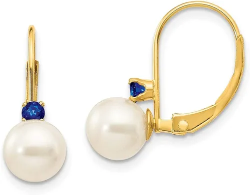 Pendientes redondos blancos de 14 quilates 0236 0256in estilo XLB60SPL de zafiro perla cultivada 0591in 0236in estilo FW Metal no conocido