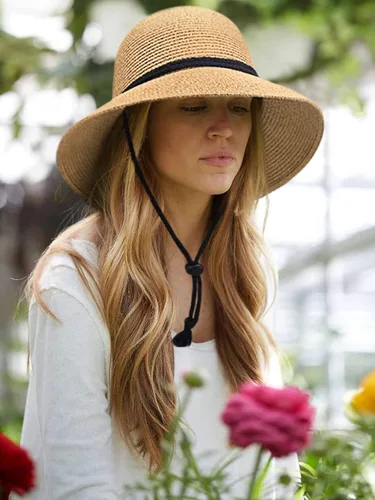 Miniatura 8 de Sombreros de sol para mujer con FPS 50 de algodón con cordón de barbilla de ala ancha elegante de 216-236 pulgadas