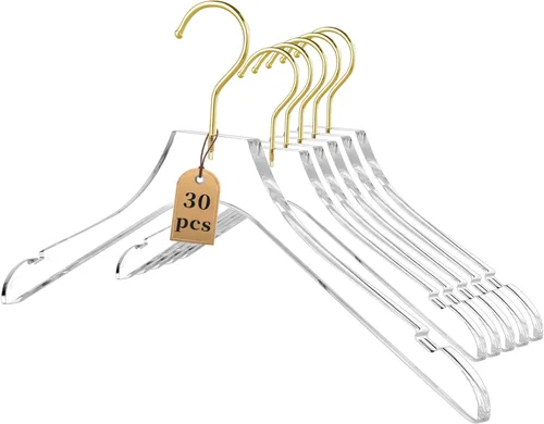 Miniatura 8 de Besser - Paquete de 15 perchas acrílicas con dorado, colgador acrílico transparente, perchas de cristal de alta calidad con gancho dorado giratorio