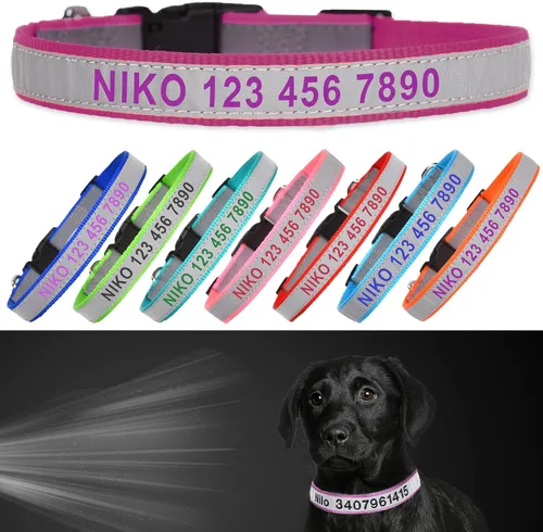 Miniatura 14 de Collar reflectante personalizado para perro, nombre y número de teléfono bordado personalizado para mascotas con hebilla de nailon ajustable en 5