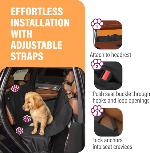 Miniatura 3 de Active Pets Funda Impermeable Tipo Hamaca Estándar para Asiento de Automóvil, Se Adapta a Sedanes, Hatchbacks, Crossovers, Cupés, Vehículos Naranja
