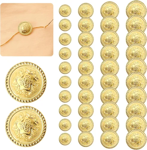 Juego de botones de metal de 40 piezas, botones dorados, botones de costura para mujer, emblema de latón vintage, botones de vástago de emblema,