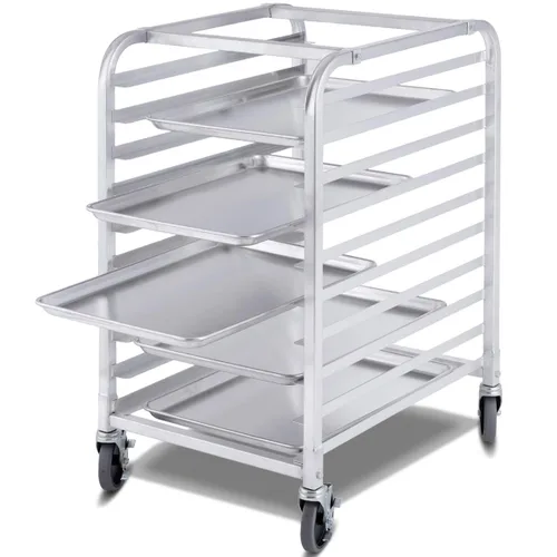 Miniatura 8 de Giantex Estante de aluminio para panadería de 10 niveles, bandeja para bollos de cocina comercial, carrito móvil para panaderos con estantes