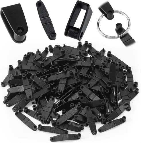 OIIKI 100 clips de plástico para llavero, acrílico negro, pestañas a presión, tarjetero para llaves, anillos, oficina, tarjetas de crédito,