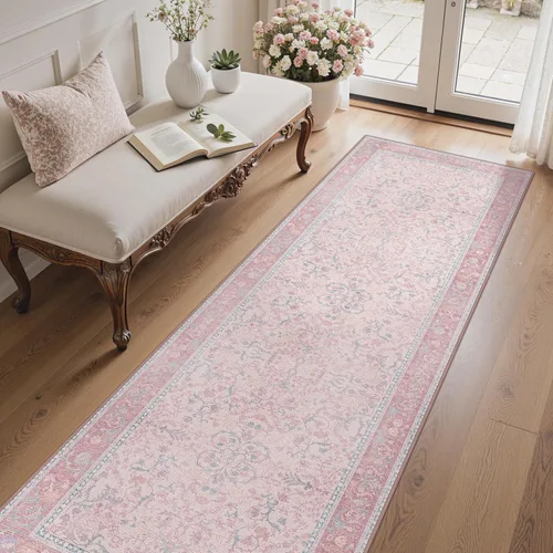 Bavni Alfombra Pasillo 2x6 para Pasillo Cocina Antideslizante Lavable Rosa Pasillo para Baño Cuarto de Lavado Entrada Dormitorio Suave Boho Alfombra
