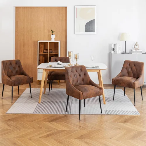 Miniatura 18 de Juego de 2 sillas de comedor modernas, sillas de comedor de cocina de mediados de siglo con cojines de 5.12 pulgadas y patas de metal, sillas Beige