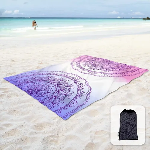 Miniatura 11 de Sunlit - Manta de playa suave y sedosa de 106x81 / 85x72 pulgadas, a prueba de arena, con bolsillos en las esquinas y bolsa de malla; Azul Violeta