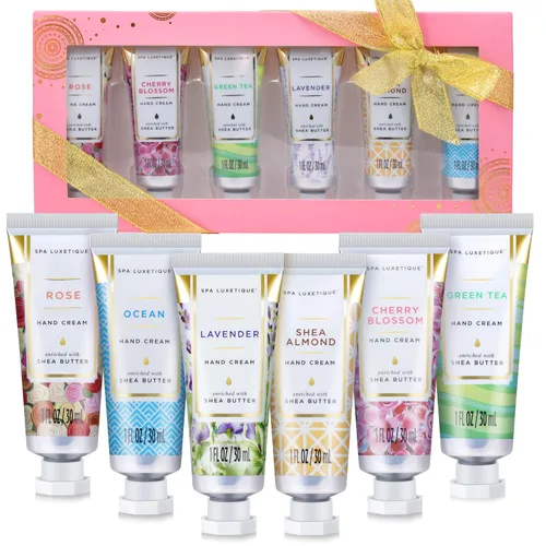spa luxetique Set de regalo de crema de manos de tamaño viaje, loción de manos perfumada para piel seca, regalo de cumpleaños ideal para mujeres, 6