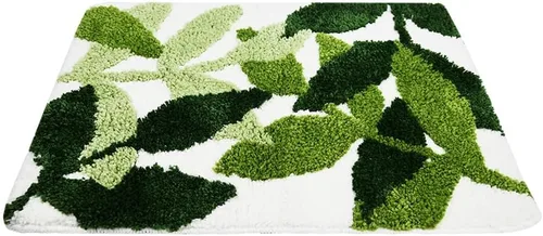 Miniatura 2 de Alfombra de baño acolchada 24" x 17" extra suave, alfombrilla de baño verde, lavable a máquina, linda alfombra de hojas antideslizante y duradera